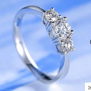 Classic 3-stone Round Cut Moissanite Sterling Silver Wedding/Anniversary Ring